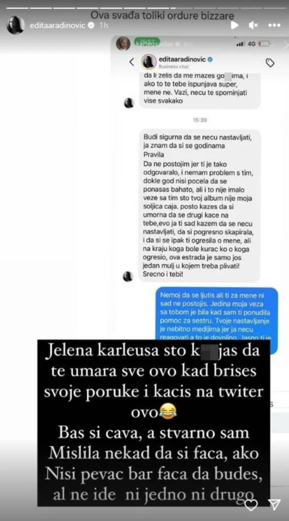 AKO NISI PJEVAČ, BAR BUDI FACA: Edita nisko uzvraća udarac Karleuši