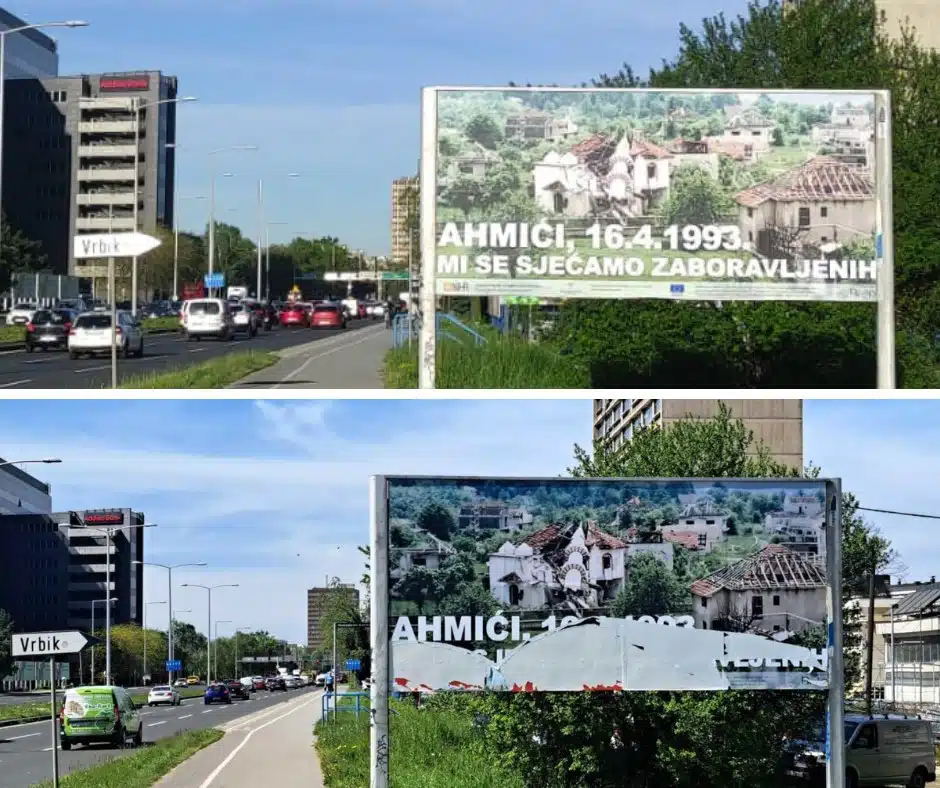NIJE TRAJAO NI DAN: UNIŠTEN PLAKAT U ZAGREBU POSTAVLJEN U ZNAK SJEĆANJA NA RATNE ZLOČINE U AHMIĆIMA