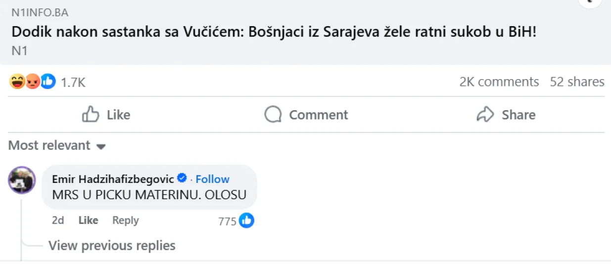 Komentar Emir Hadsihafizbegović, Milorad Dodik //