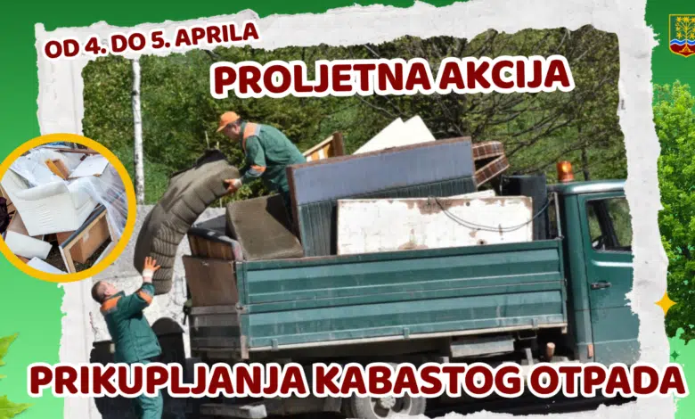 Proljetna akcija prikupljanja kabastog otpada: 4. i 5. aprila na području Općine Centar