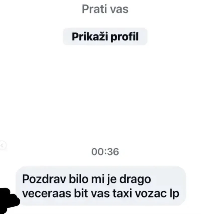 Nakon vožnje taksist je Severini poslao privatnu poruku: Vidi što joj je napisao