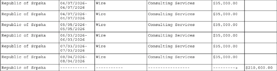 Uplate Vlade RS-a prema Continentalu (Screenshot: FARA)
