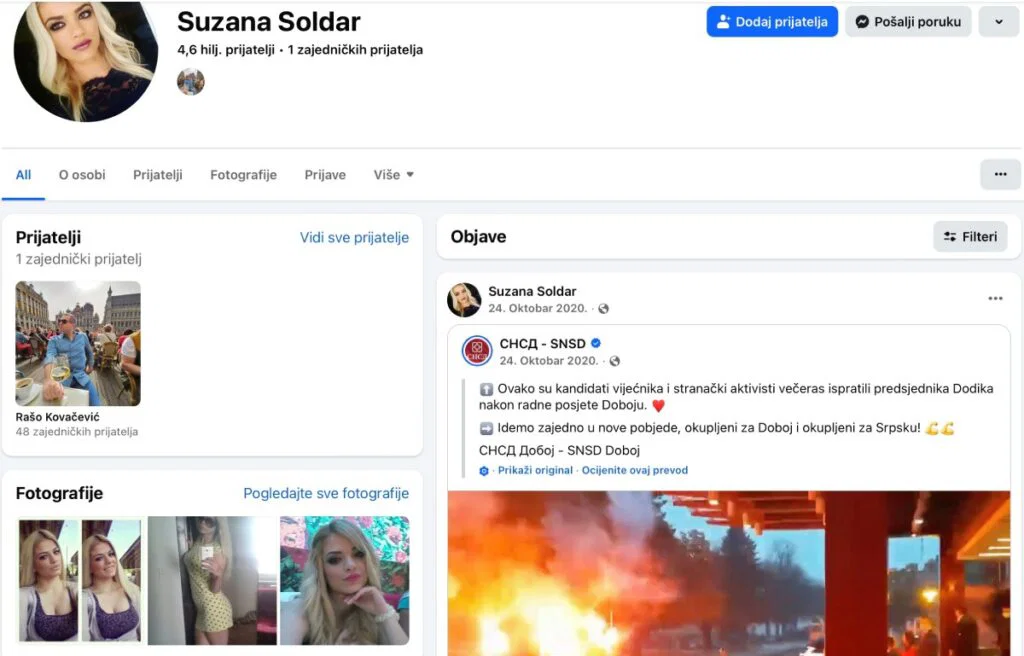 Sa profila društvenih mreža: Članica SNSD-a