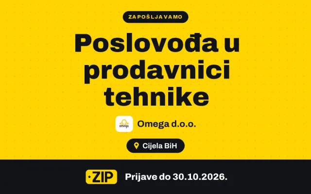 Omega d.o.o. zapošljava: Poslovođa u prodavnici tehnike ()