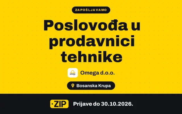 Omega d.o.o. zapošljava: Poslovođa u prodavnici tehnike ()